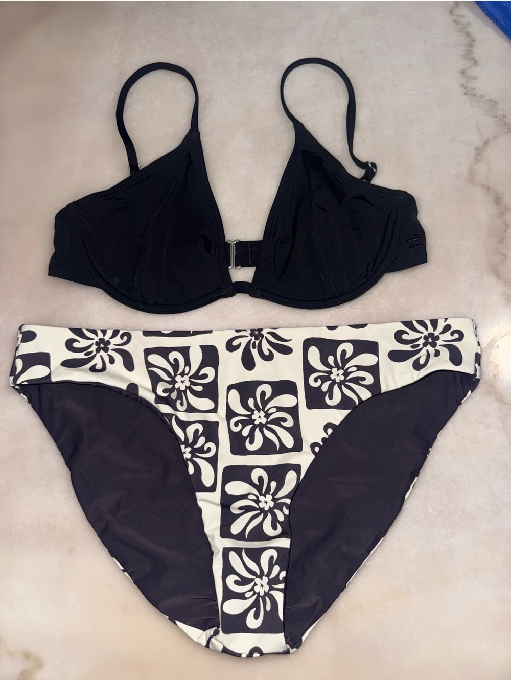 Billabong Black Two-Piece Women's Bikini Set - Black Top with Patterned Bottom